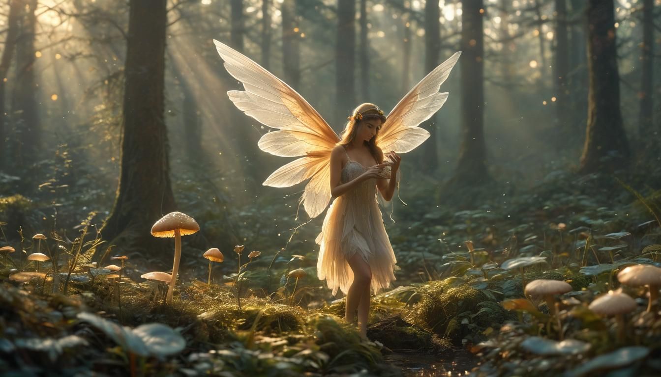 Ethereal Fairy in Misty Forest Landscape
