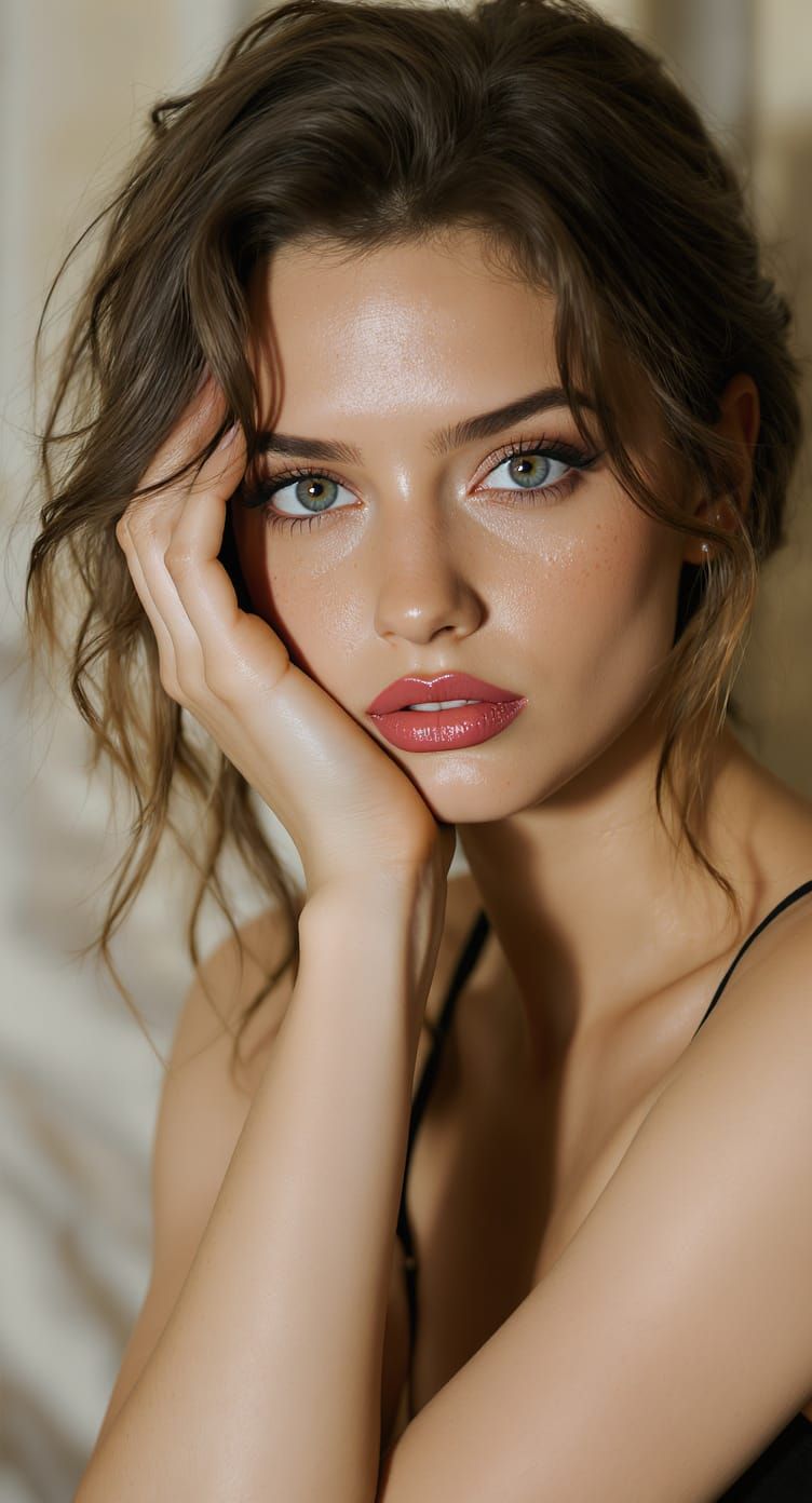 Hyperrealistic Editorial Portrait of a Woman with Blue Eyes