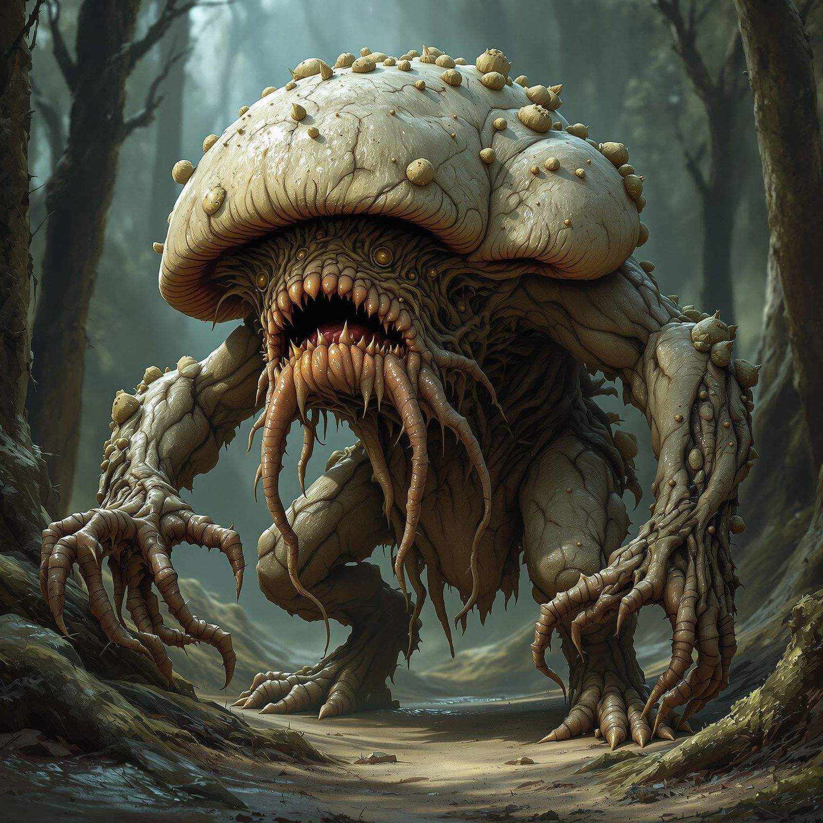 Fungal Shambler with Spores in Gritty Organic Style