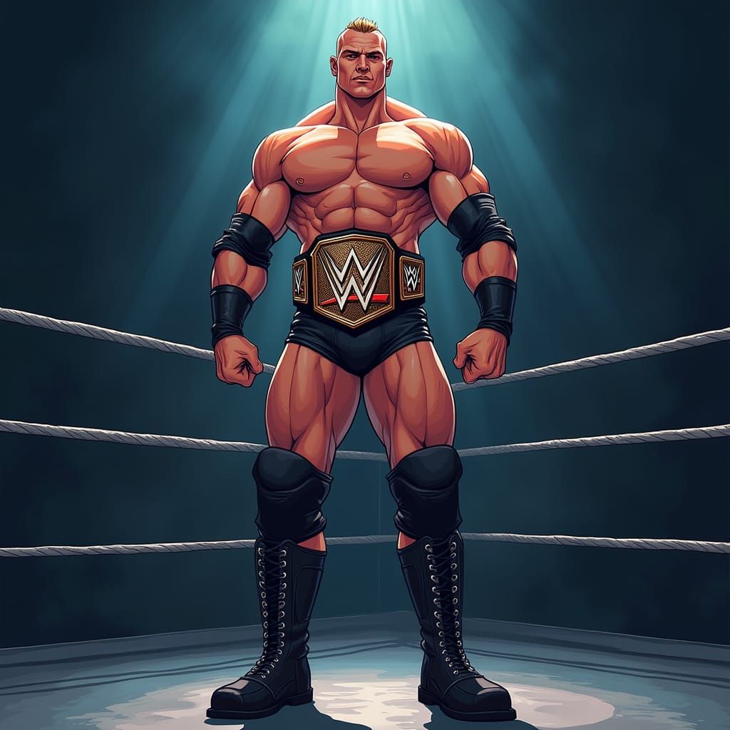 Muscular WWE Wrestler in Championship Belt, Standing in the ...