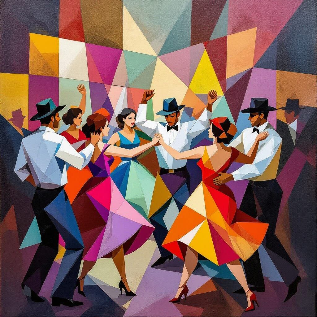 Abstract Cubist Protest in Geometric Shapes