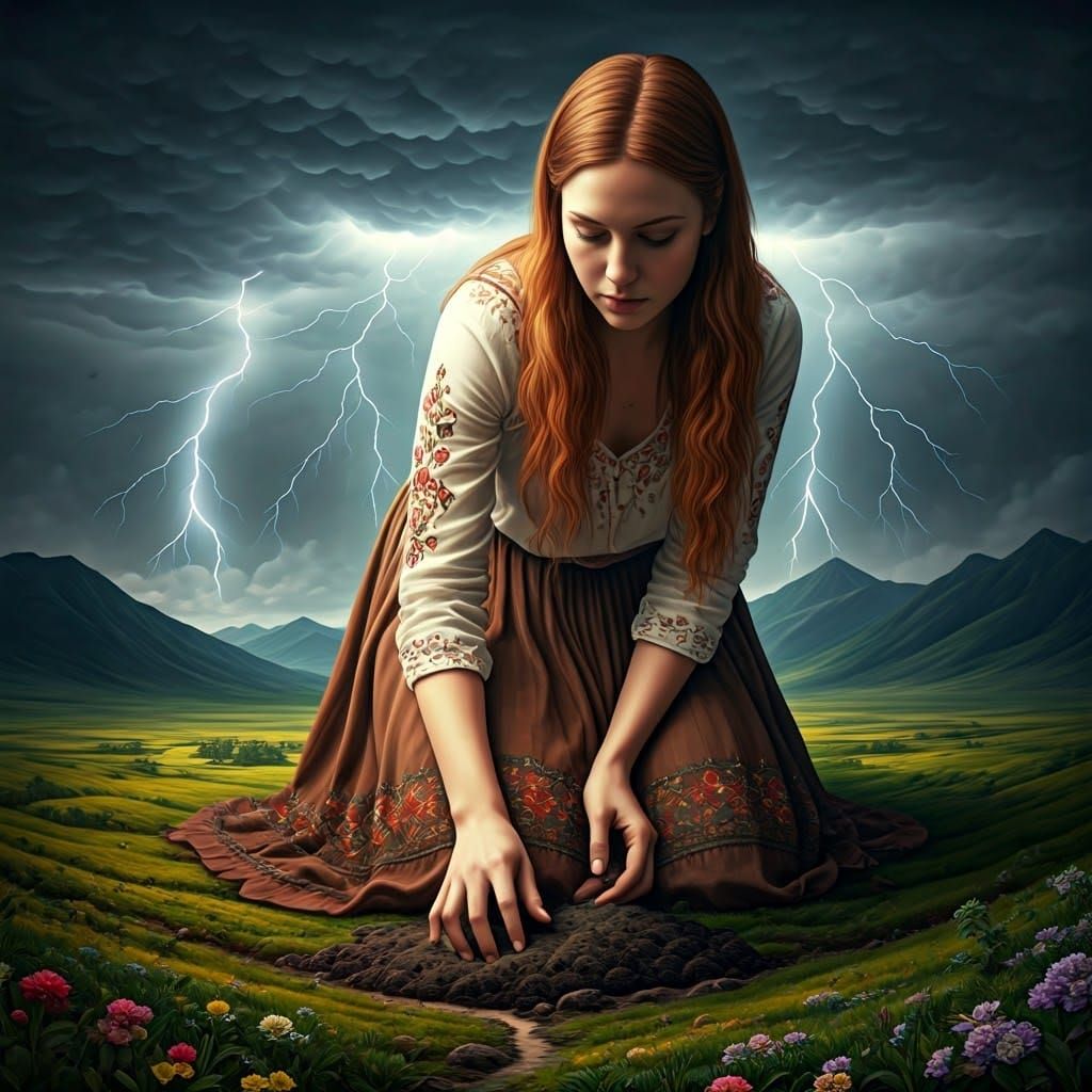 Surreal Giantess Embracing Earth and Cityscape