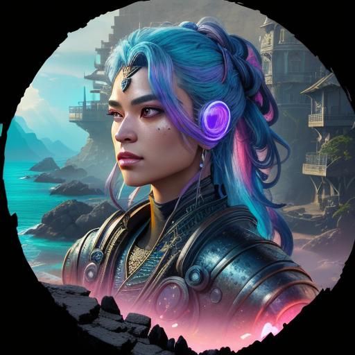 Cyberpunk Warriors Guard Tropical Fortress on Beach