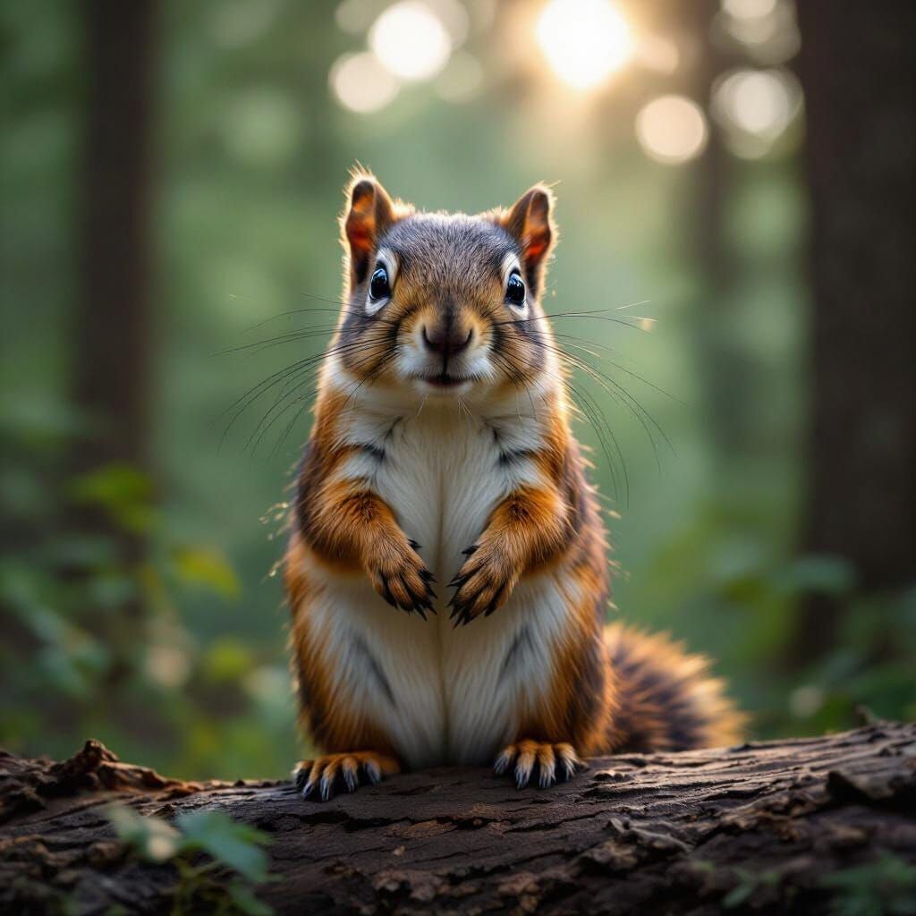 Squirrel with Pigeon Beak and Talons in Enchanted Forest