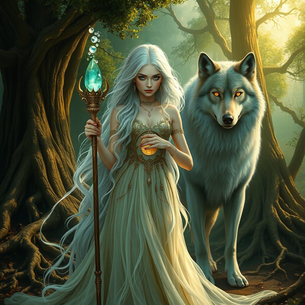 Mysterious Sorceress in Dreamlike Forest