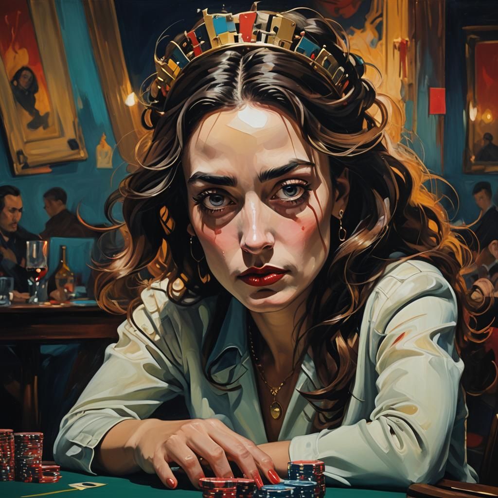 Surreal Poker Portrait in Oil Painting Style