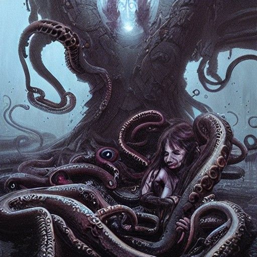 Sinister Demon Princess with Tentacles, Hyperrealistic Art