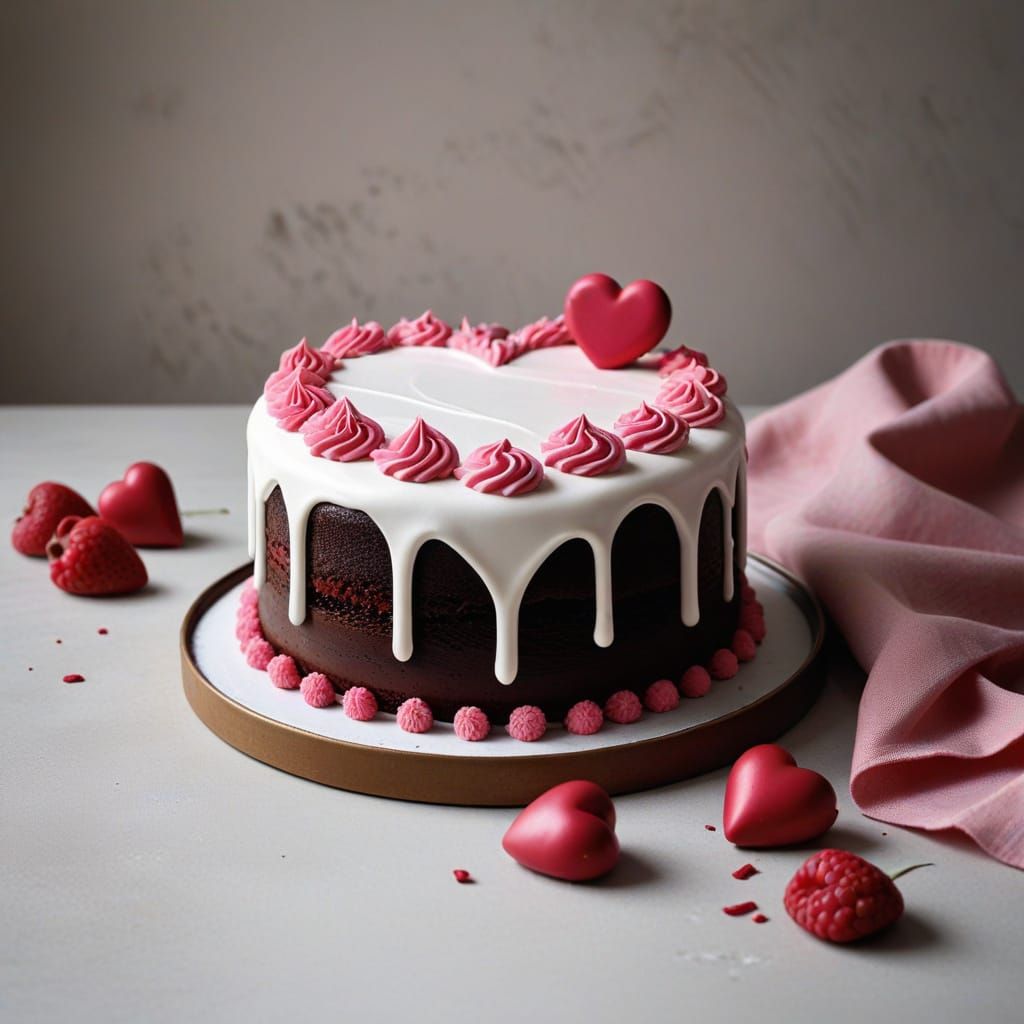 Fancy Pink Chocolate Cake with Heart