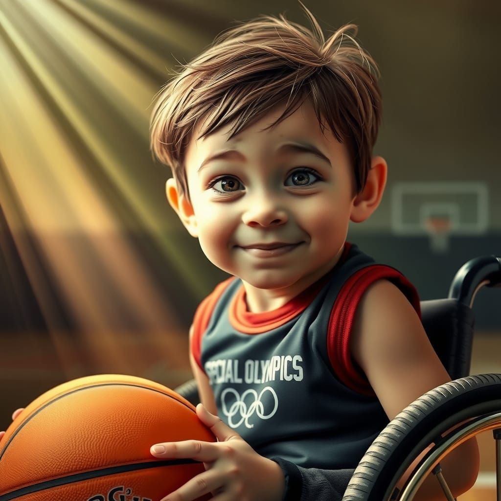 Joyful Girl Plays Basketball in Wheelchair