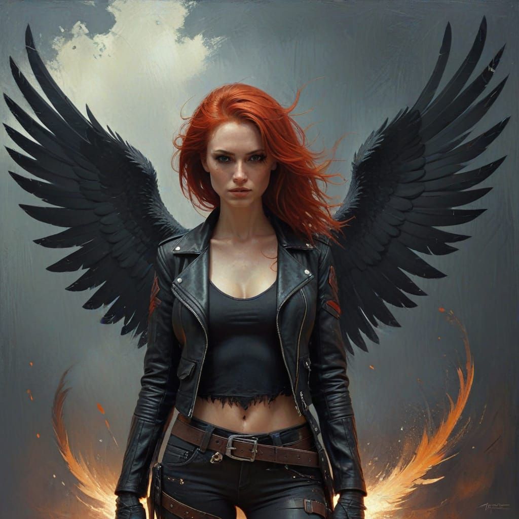 Red-Haired Rebel Angel as Impasto Oil Painting