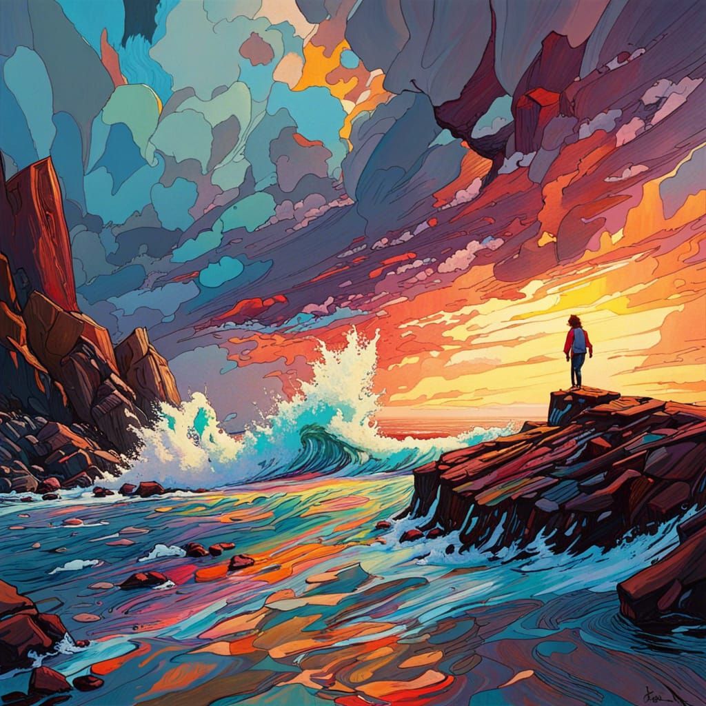 Stormy Seascape in Splash Art Style