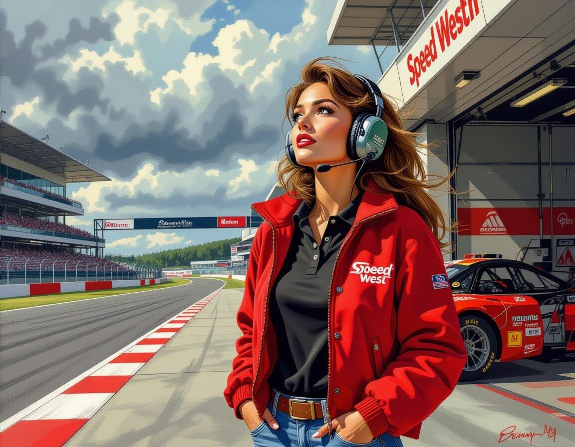 Woman Watches Storm Gather Over Spa Race Track