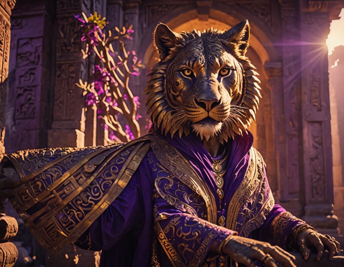 Lavish Temple Figure in Purple and Gold