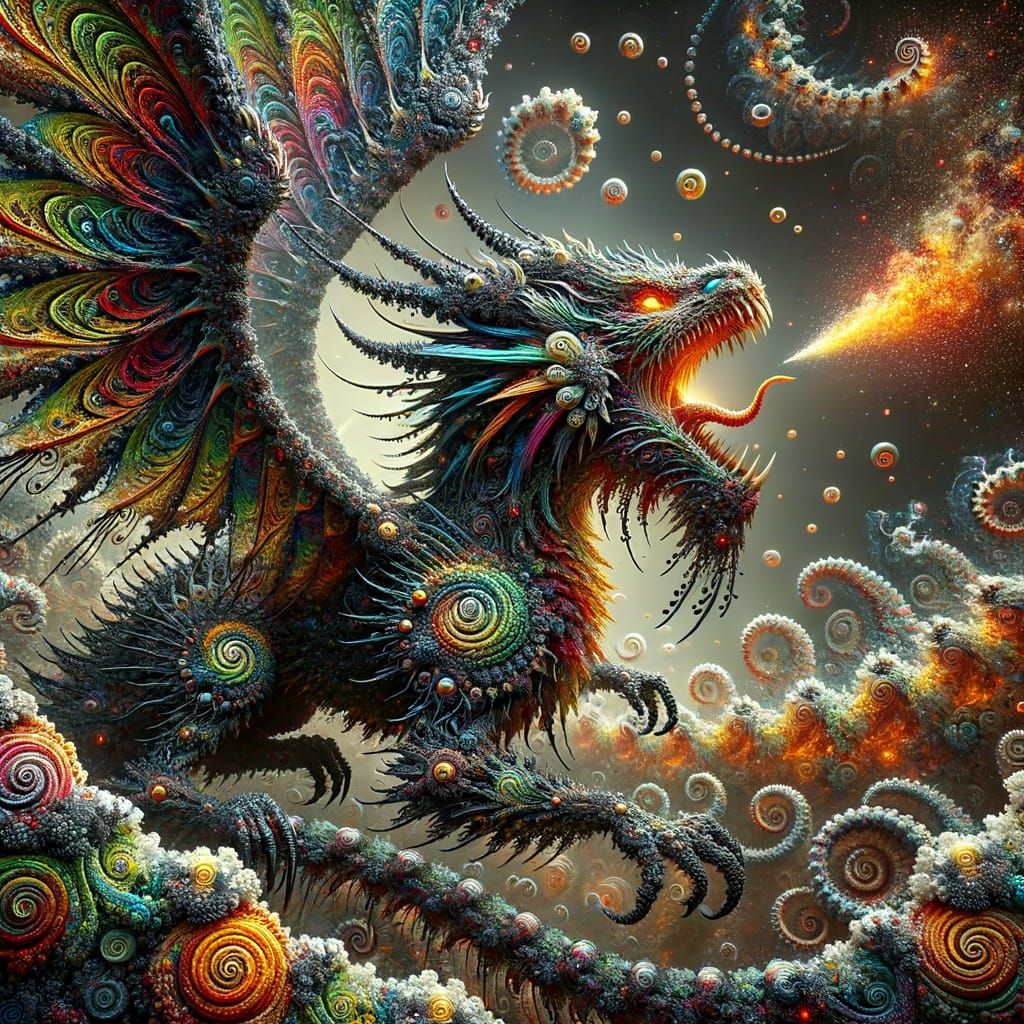 Ethereal Fantasy Dragon in Neon Explosions