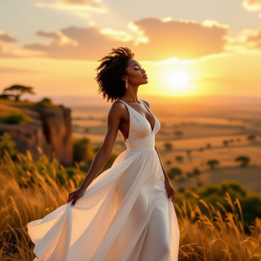 Nigerian Billionaire Woman Breathes in Freedom on Savanna Cl...