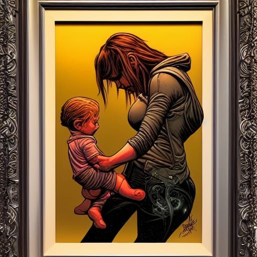 Comic Book Art: Mother and Baby Portrait