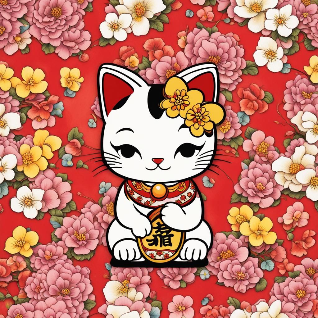 Maneki Neko Betty Boop with Spring Flowers