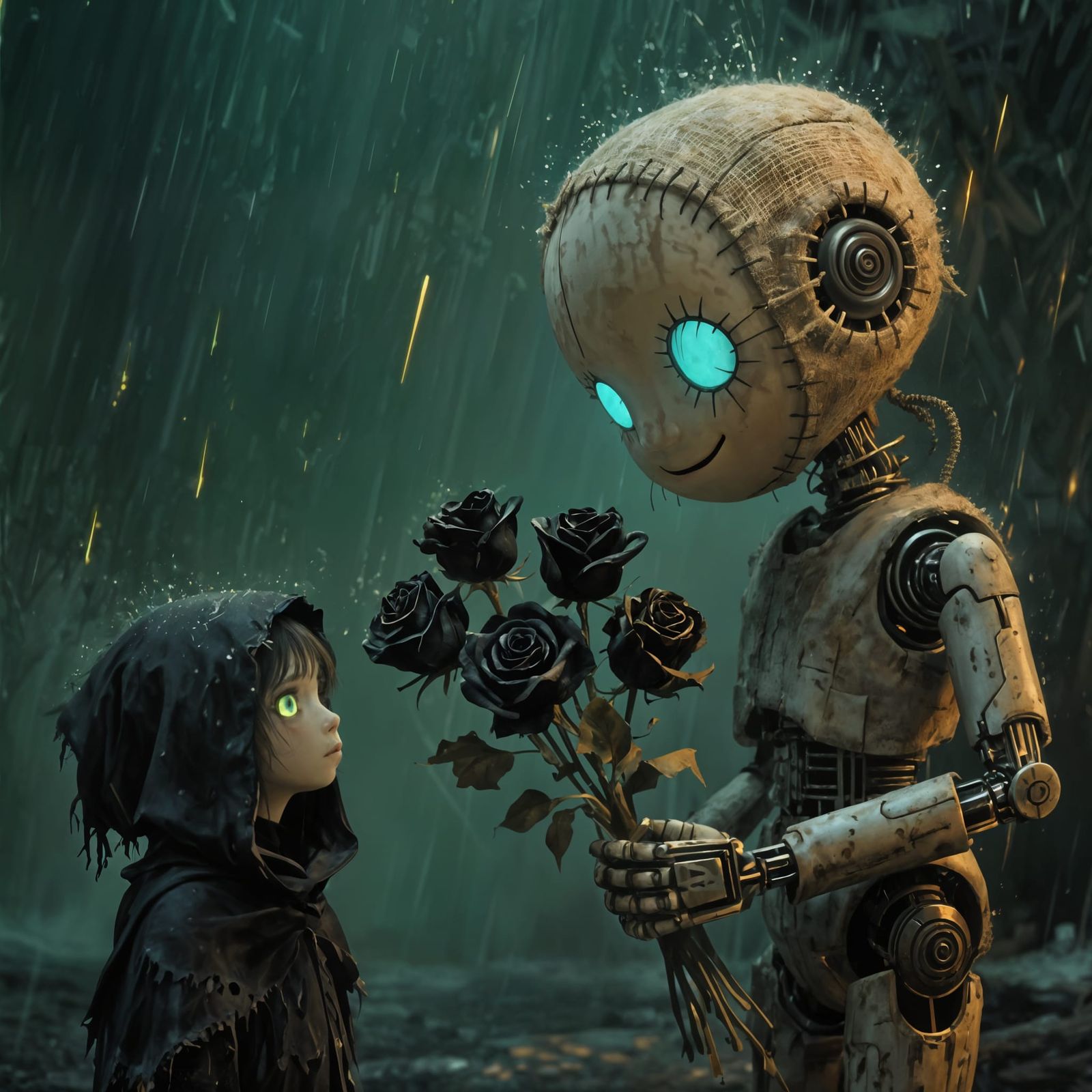 Gothic Romance: Biomechanical Doll Offers Black Roses
