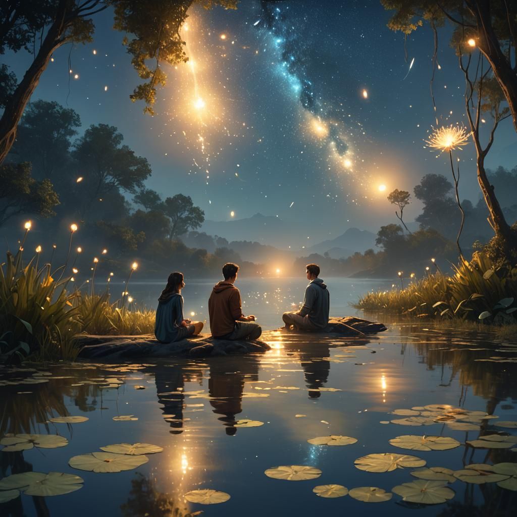 Teen Couple Stargazing: Fantastical Concept Art