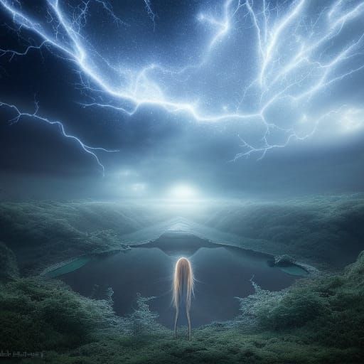 Detailed Eyeball Reflecting Waterfall Landscape in Fairycore...