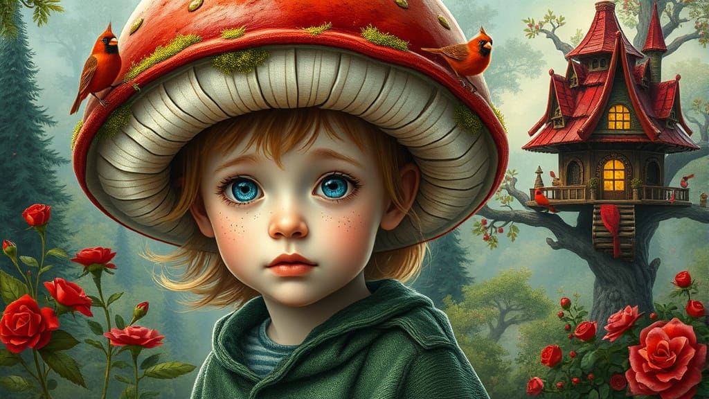 Whimsical Enchanted Forest Scene in the Style of Beatrix Pot...