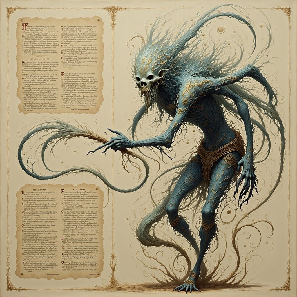 Elder Wisp Scribes Studying Sacred Marginalia Script