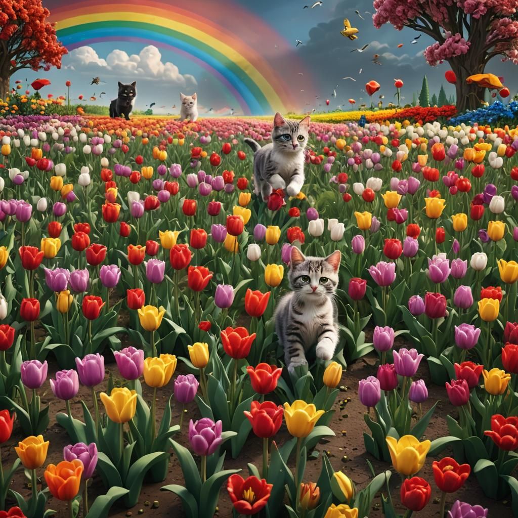 Lego Tulips and Kittens Under the Rainbow