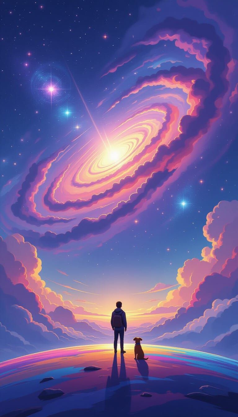 Cosmic Voyager Gazing at Swirling Galaxies