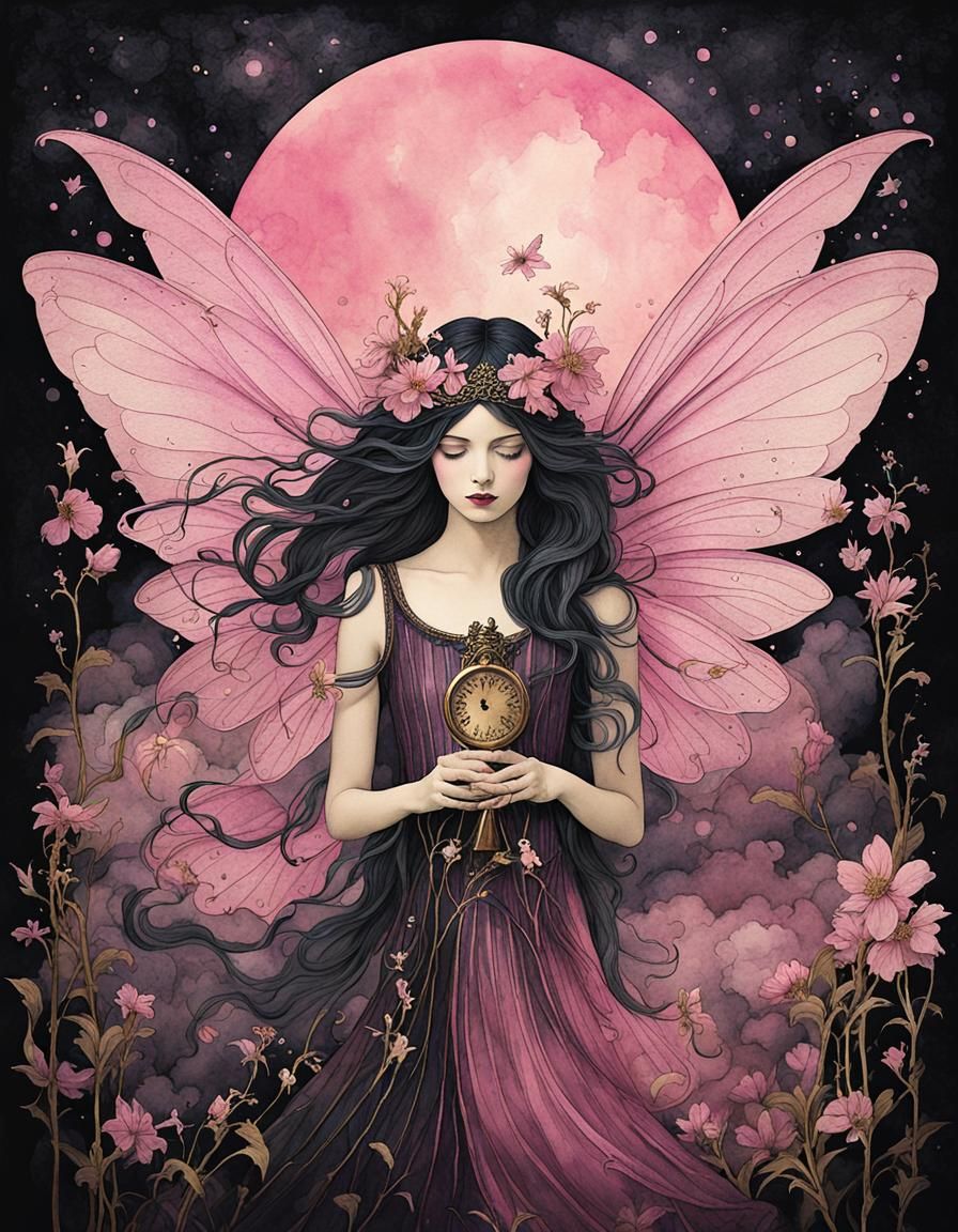 Fairy in a Surreal Midnight Dream Watercolor