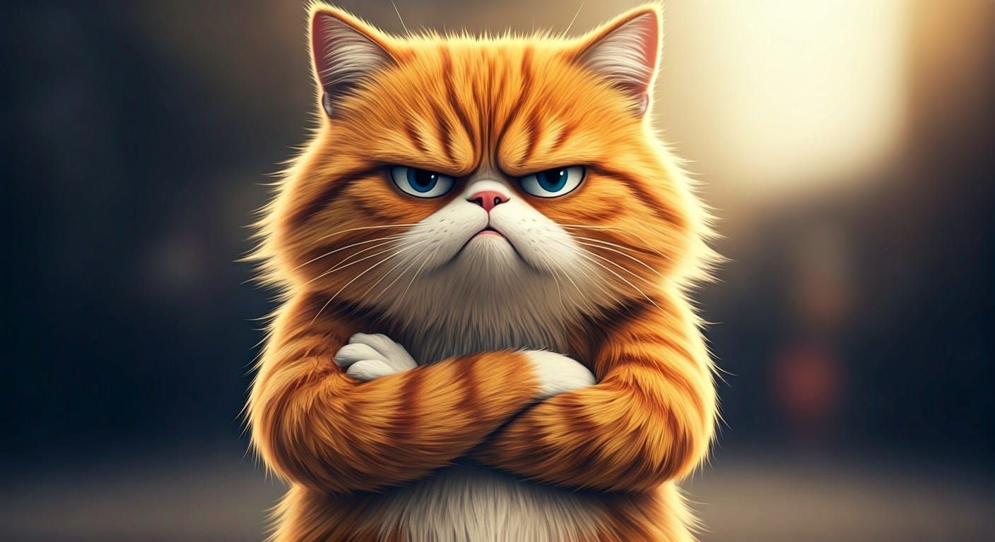 The image features an animated depiction of a grumpy-looking...