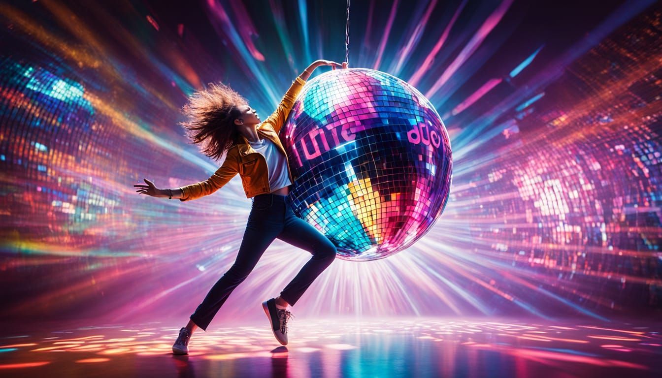 Person Dancing Under Disco Ball in Neon Lights