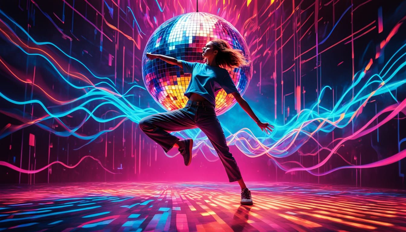 Person Dancing Under Disco Ball in Fauvism Style