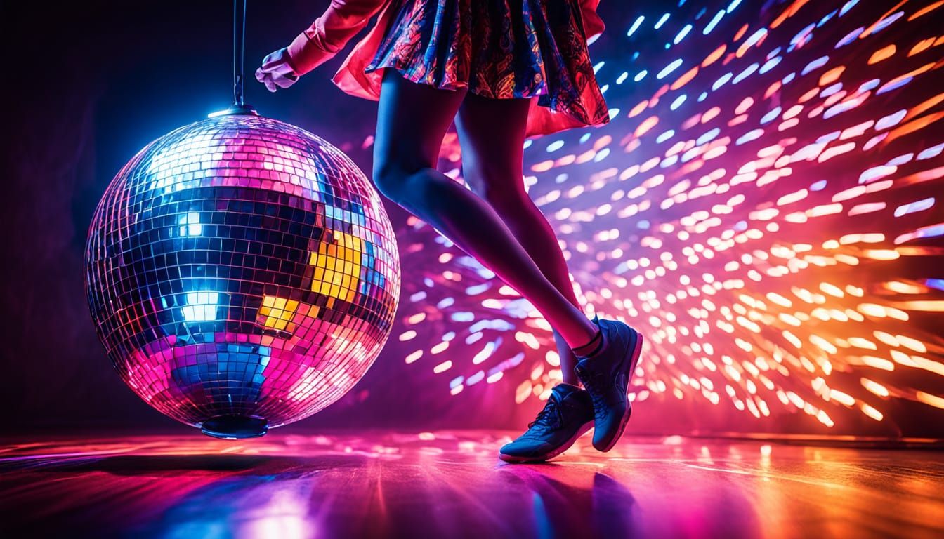 Person Dancing Under Disco Ball with Neon Lights