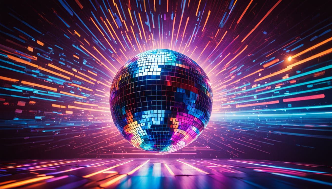 Energetic Dance Scene Under Disco Ball with Neon Lights