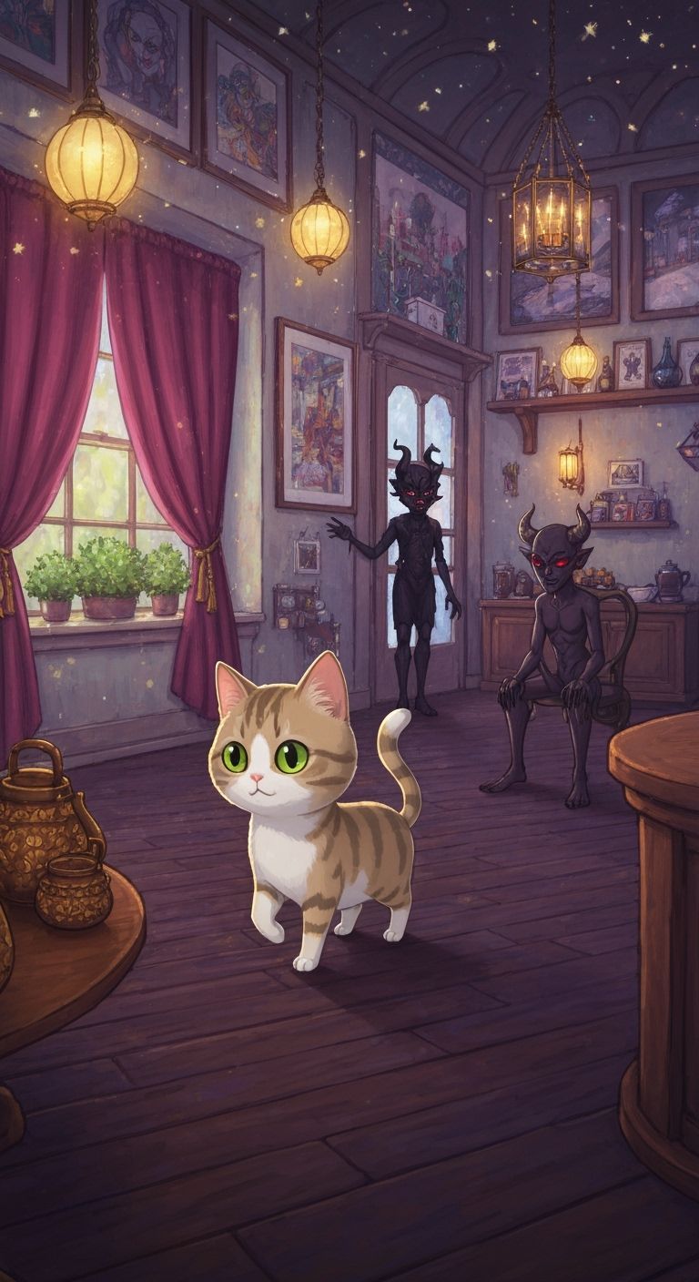Derpy Cat Explores Enchanted Cafe With Lurking Demons