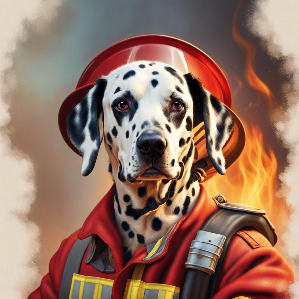 Hyperrealistic Dalmatian Fireman in Furry Style