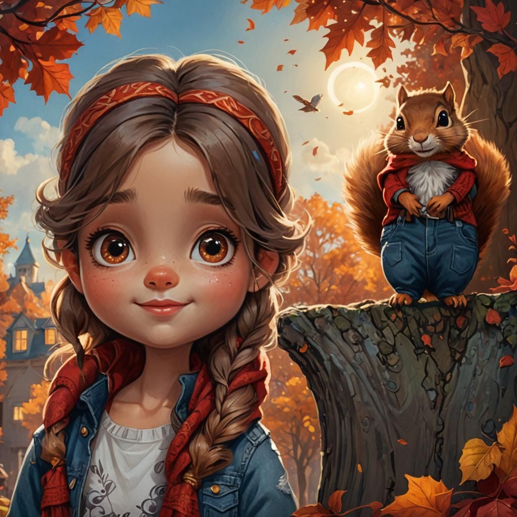 Girl with Squirrel: Detailed Fantasy Portrait