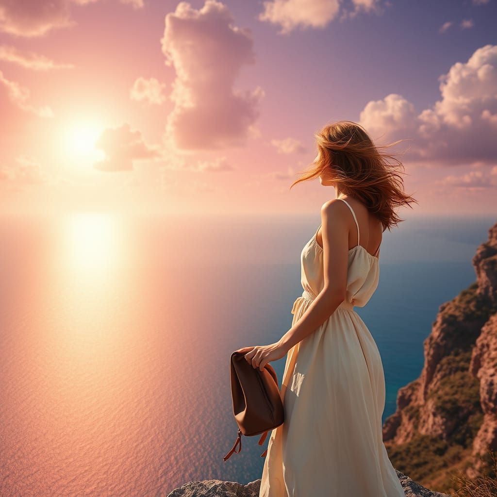 Woman on Cliff Overlooking Ocean Path