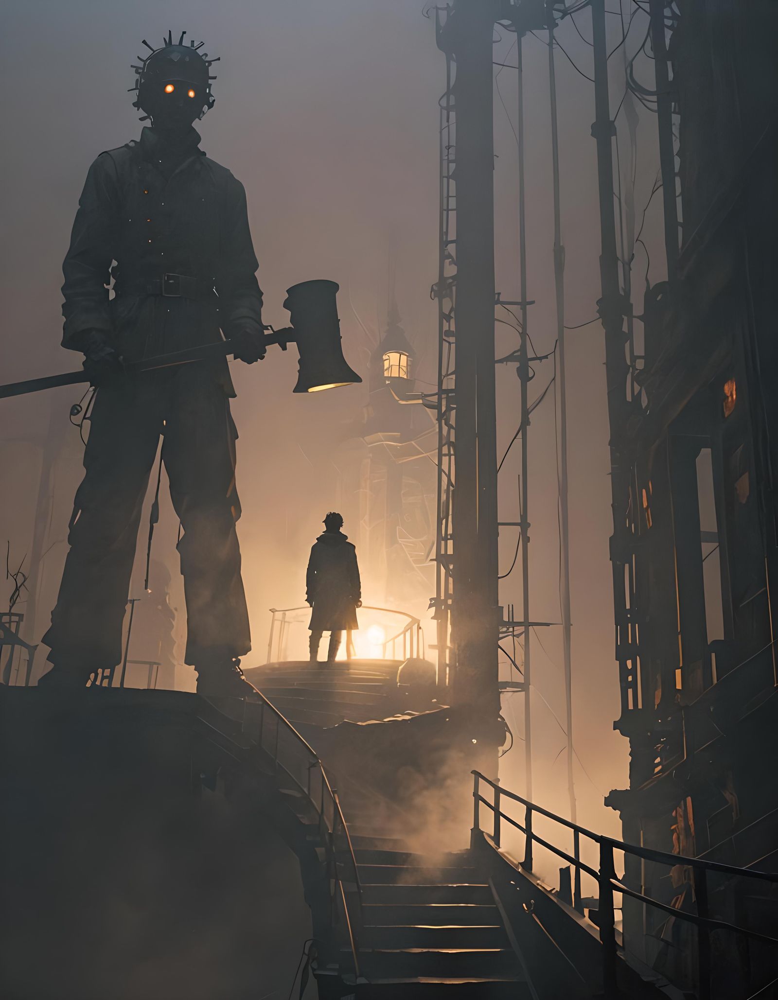 Dramatic Killer at the Top of the Stairs