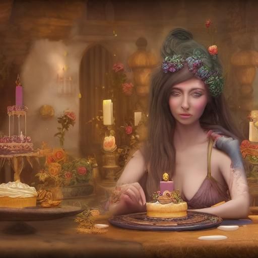 Woman Decorating Cake: Detailed Fantasy Art