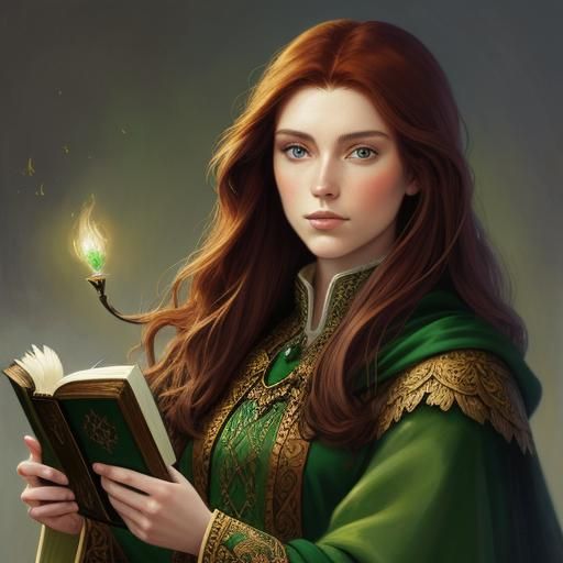 Fantasy Woman with Book in Oil Painting Style