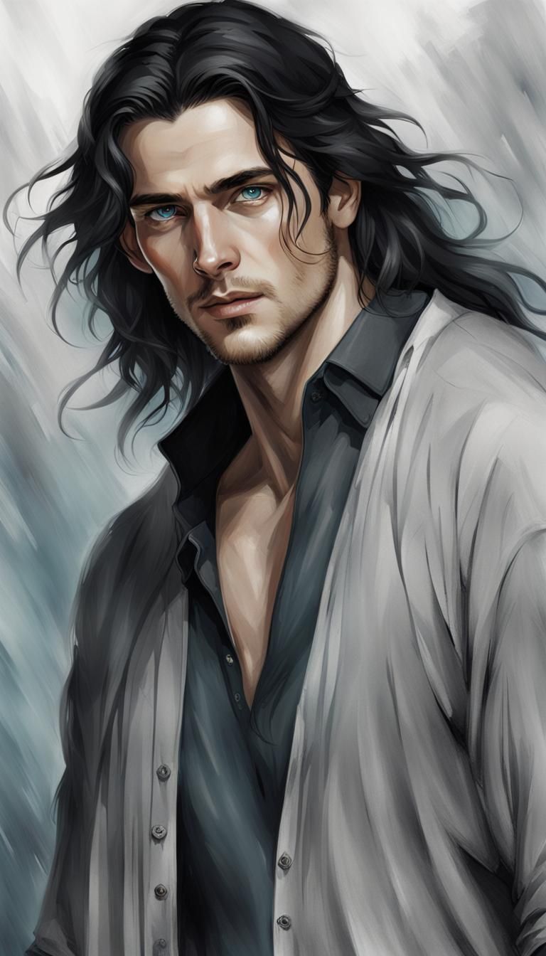 Young Man with Wavy Hair and Blue Eyes