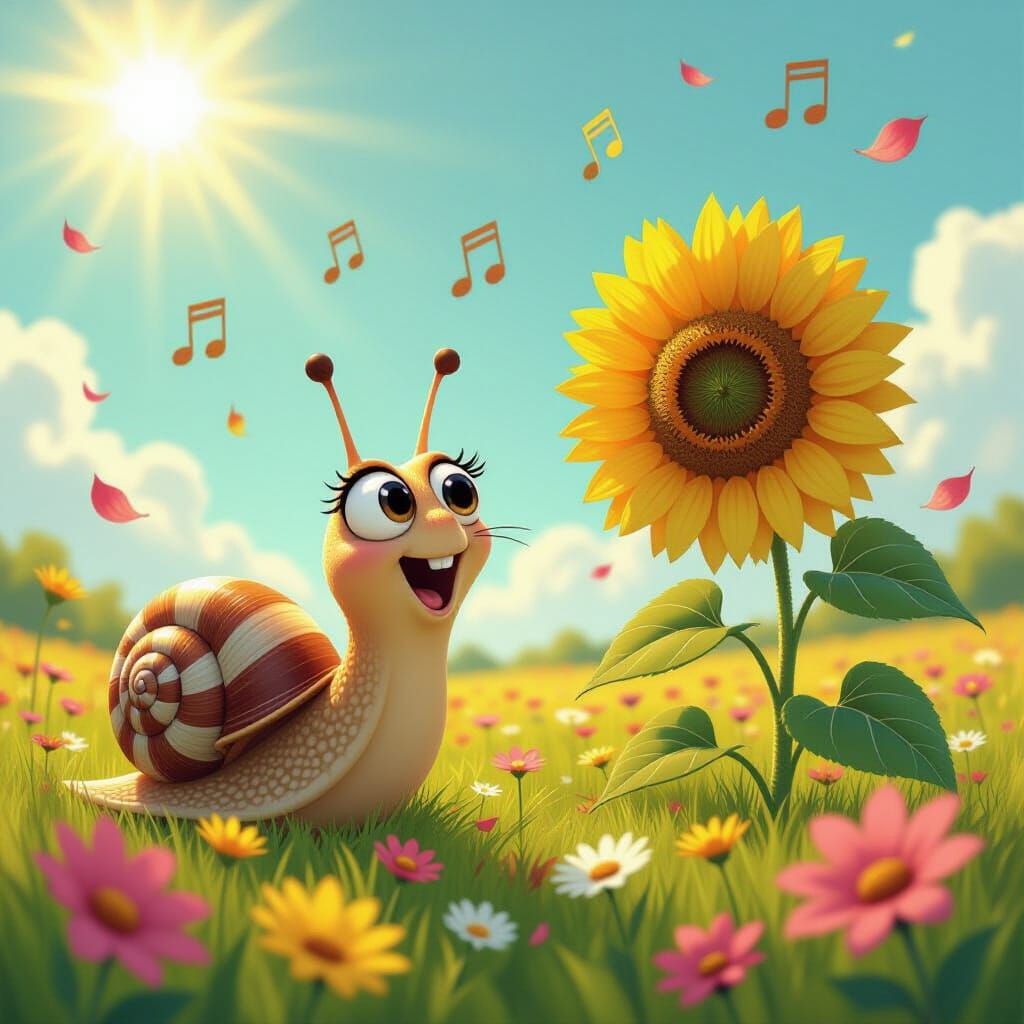 Astonished Snail Listens to Sunflower's Song