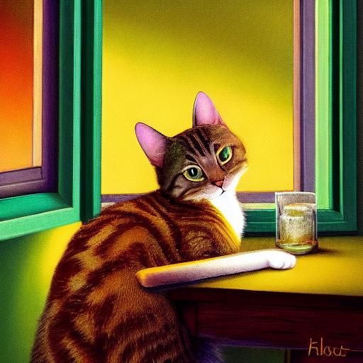 Cat and Human Bond: Dreamlike Painting in Oil