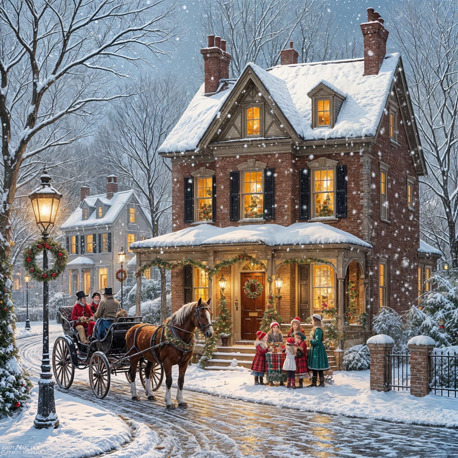 Victorian Christmas Scene in Nostalgic Americana Style