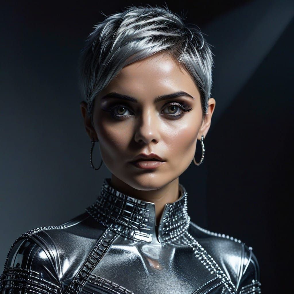 Sleek Cyberpunk Goddess in Metallic Hues