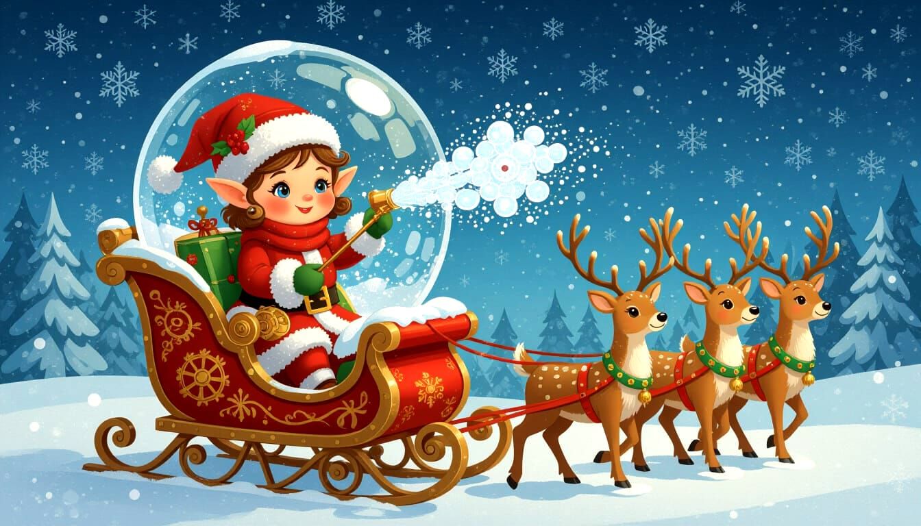 Steampunk Elf in Snow Globe Stained Glass Mosaic