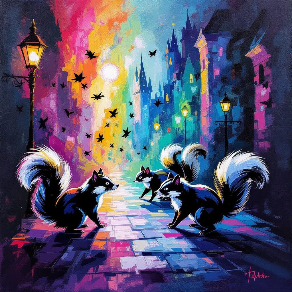 Skunk Invasion on Harry Potter Set in Abstract Expressionist...