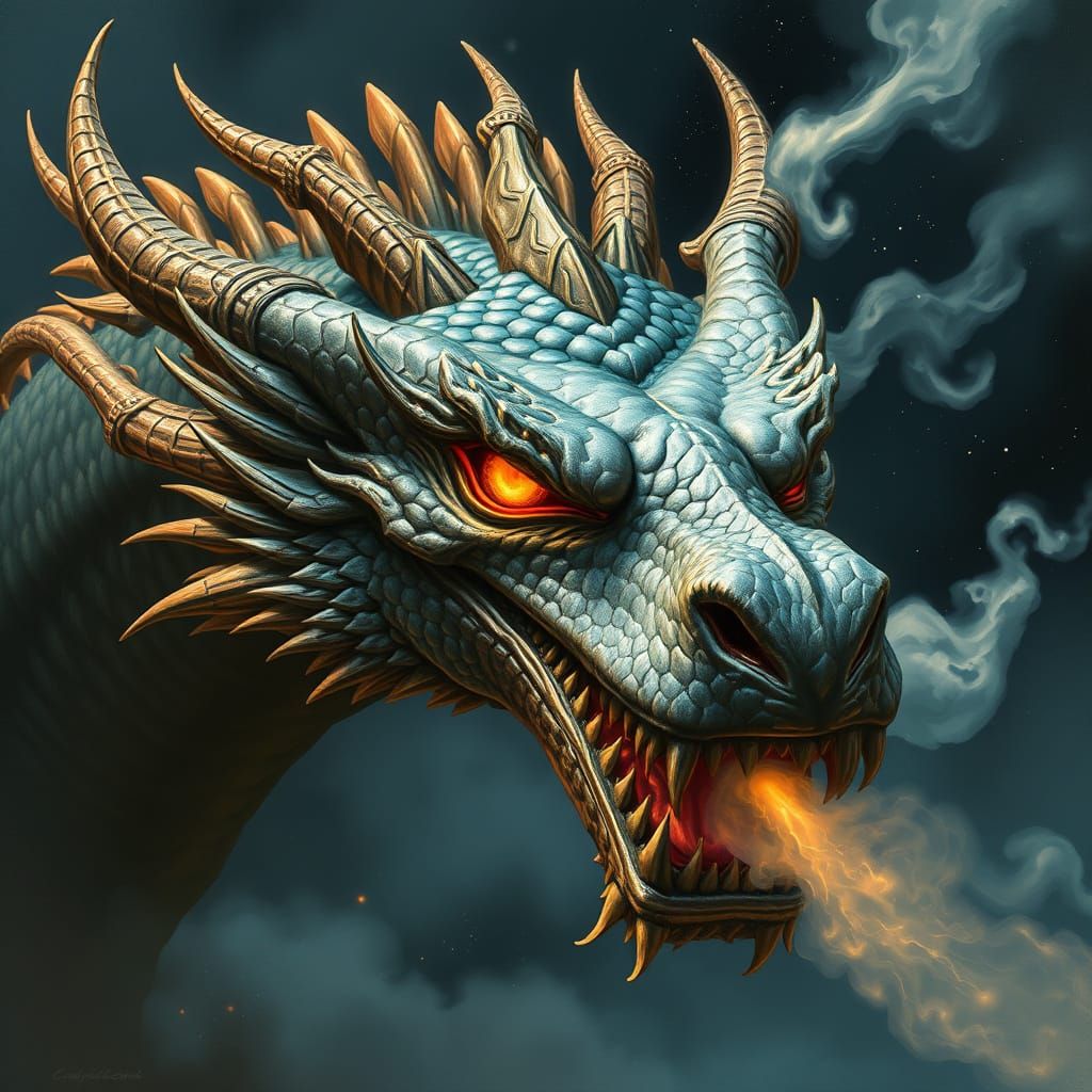 Majestic Dragon Head with Embers and Smoke