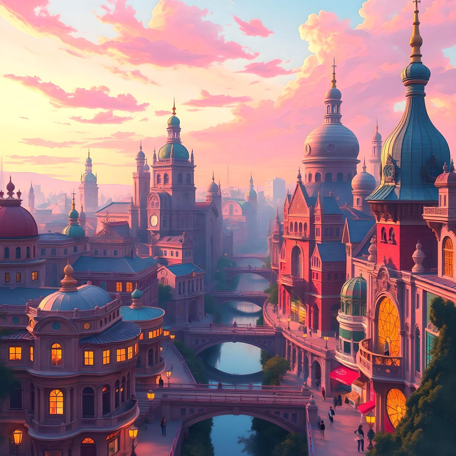 Pink Cityscape: A Metropolis in Monochromatic Hues